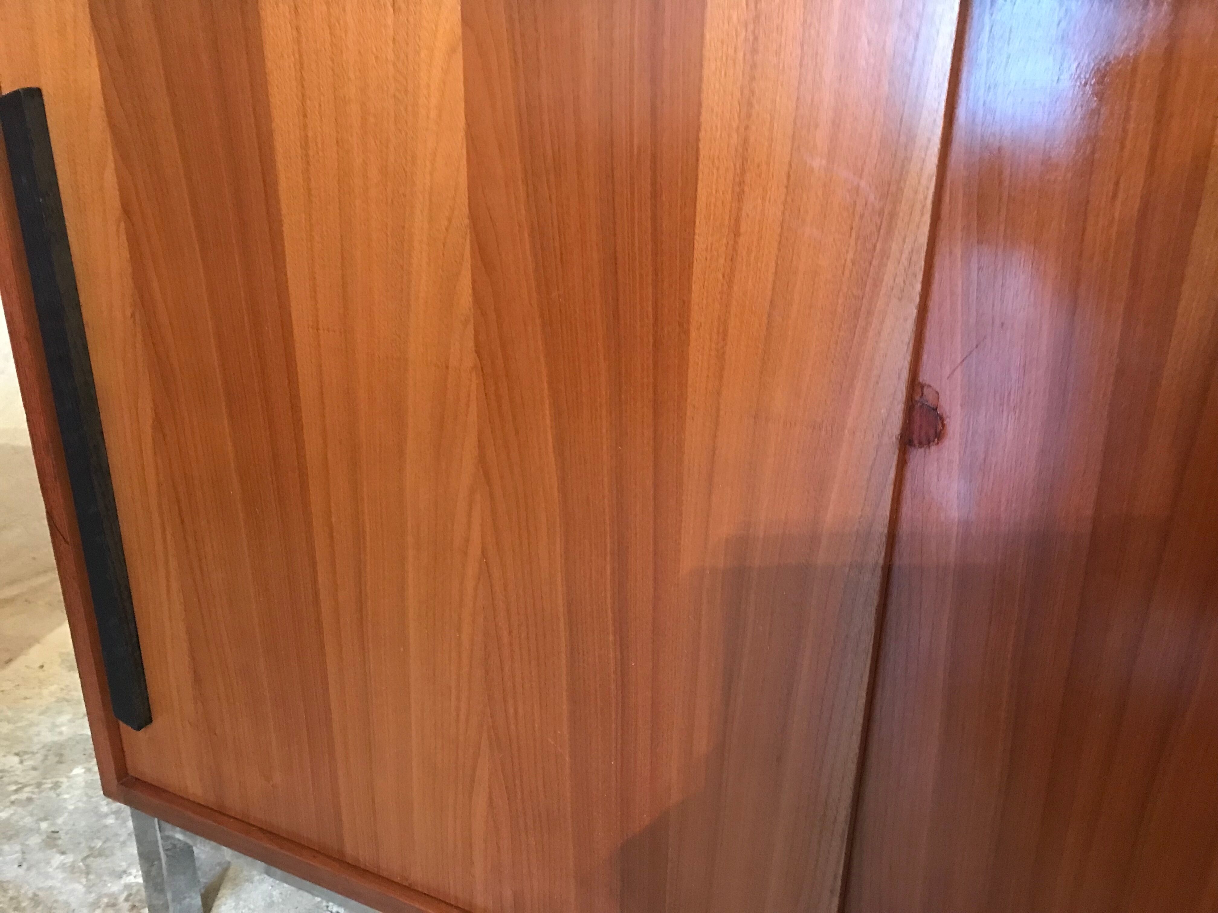 Vintage sideboard 1960-80 walnut blond sliding doors and base chrome