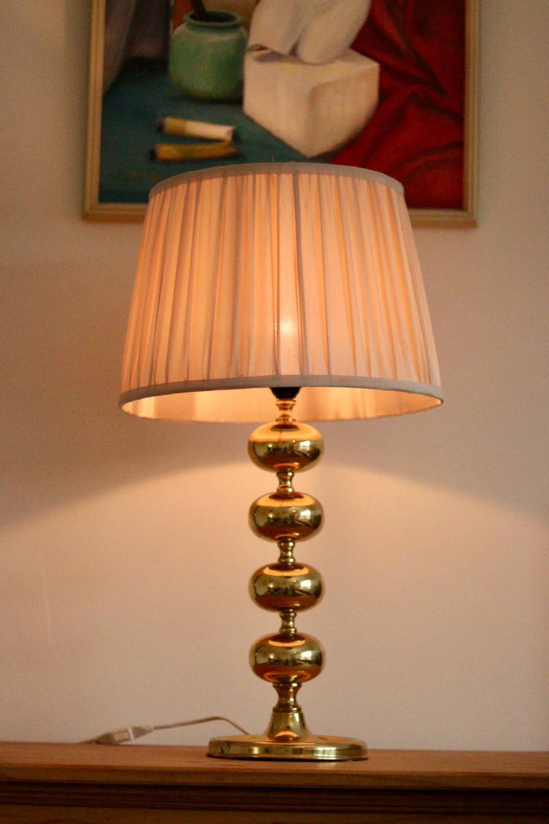 Pair of tall mid-century Swedish brass bobbin lamps by Aneta
