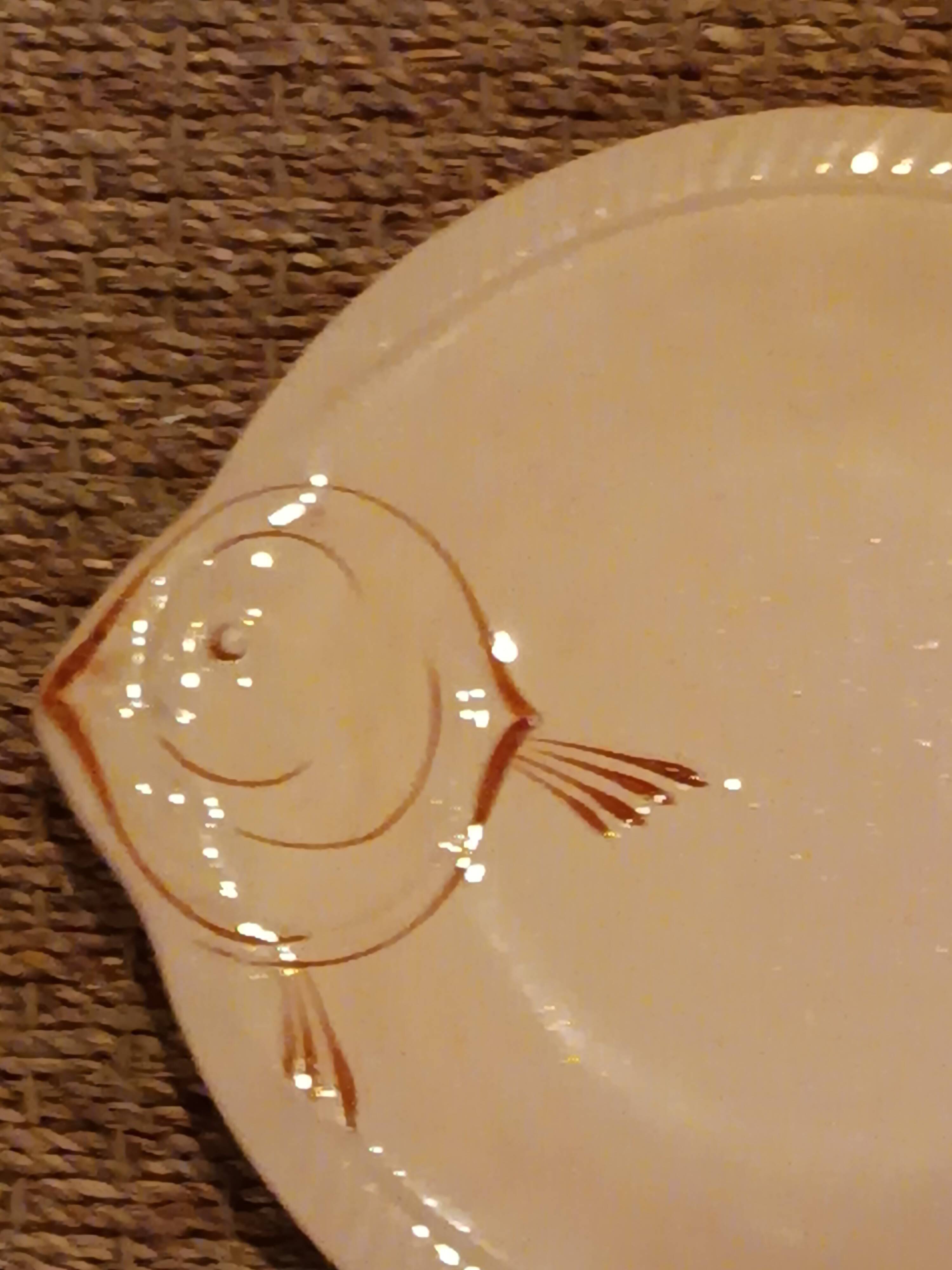 Set of 8 Longwy earthenware fish plates in powder pink