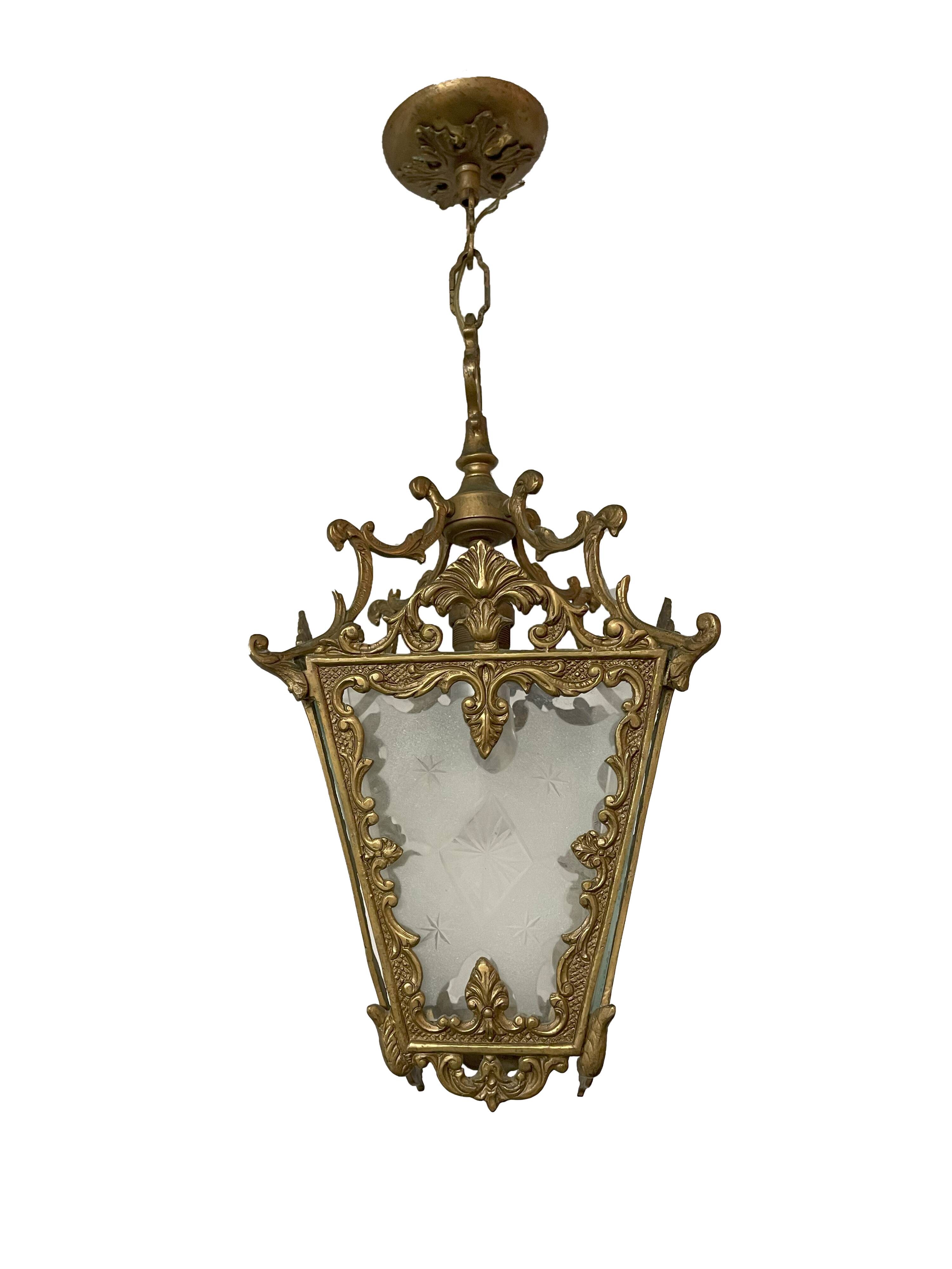 Antique Louis XV style bronze lantern chandelier