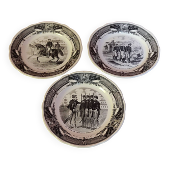 3 Sarreguemines earthenware plates - Military life series