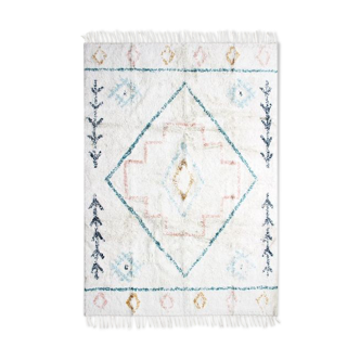 Tapis berbere 120 x 170 cm blanc motifs colorés