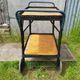 Old service servant rattan & scoubidou on wheels metal + wood trays