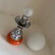 Vintage lamp opaline globe, wood turned orange and chrome 60s 70s