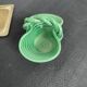 Vintage, woven basket, green, glazed earthenware, grooves, stylized, décor, French decoration, Fran