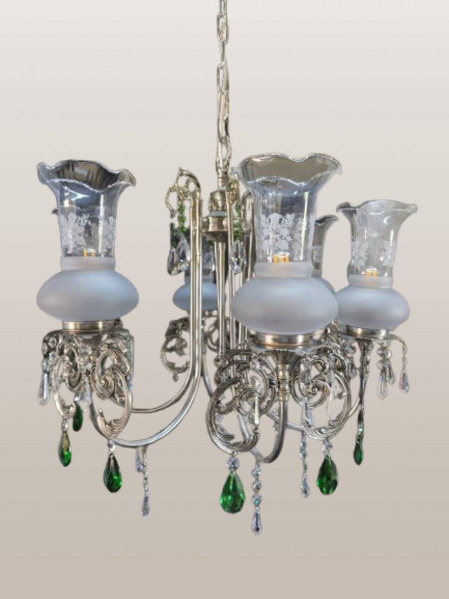 French-style silver chandelier with Swarovski crystal pendants, 1980
