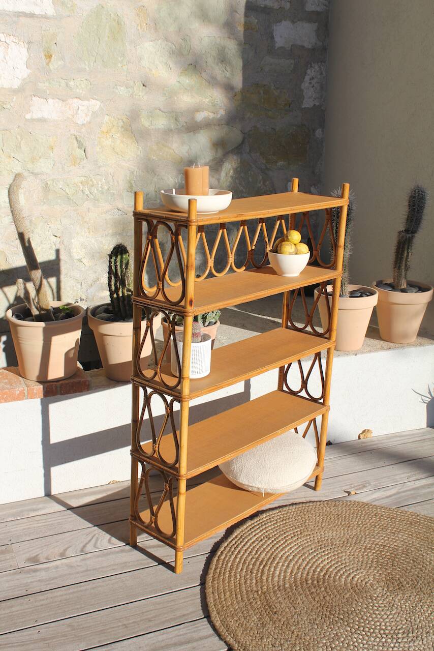 vintage rattan bookcase