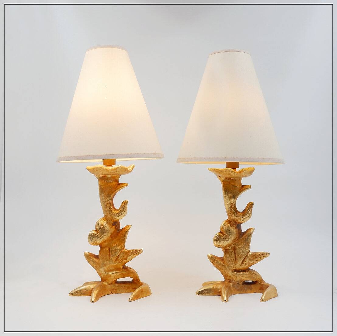 Sculptural Table Lamps with Plant Motif - G.Mathias, France, 1980s