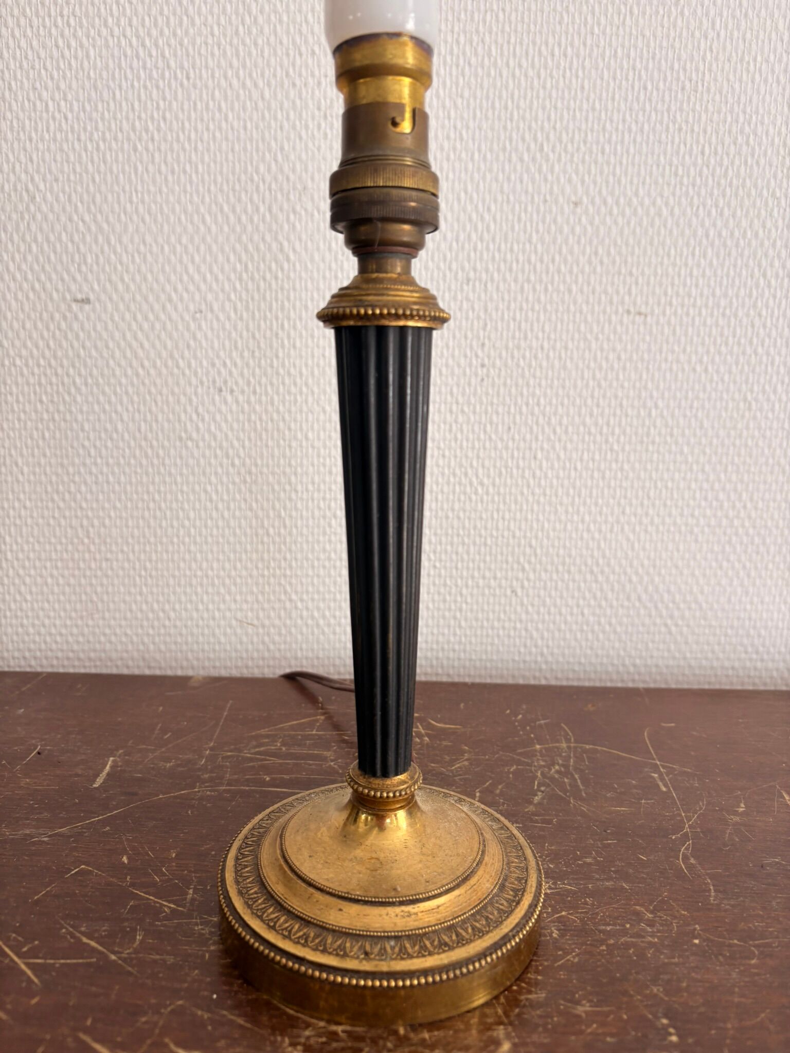 Antique Neo-Classical Column Candle Holder Brass Empire Lamp