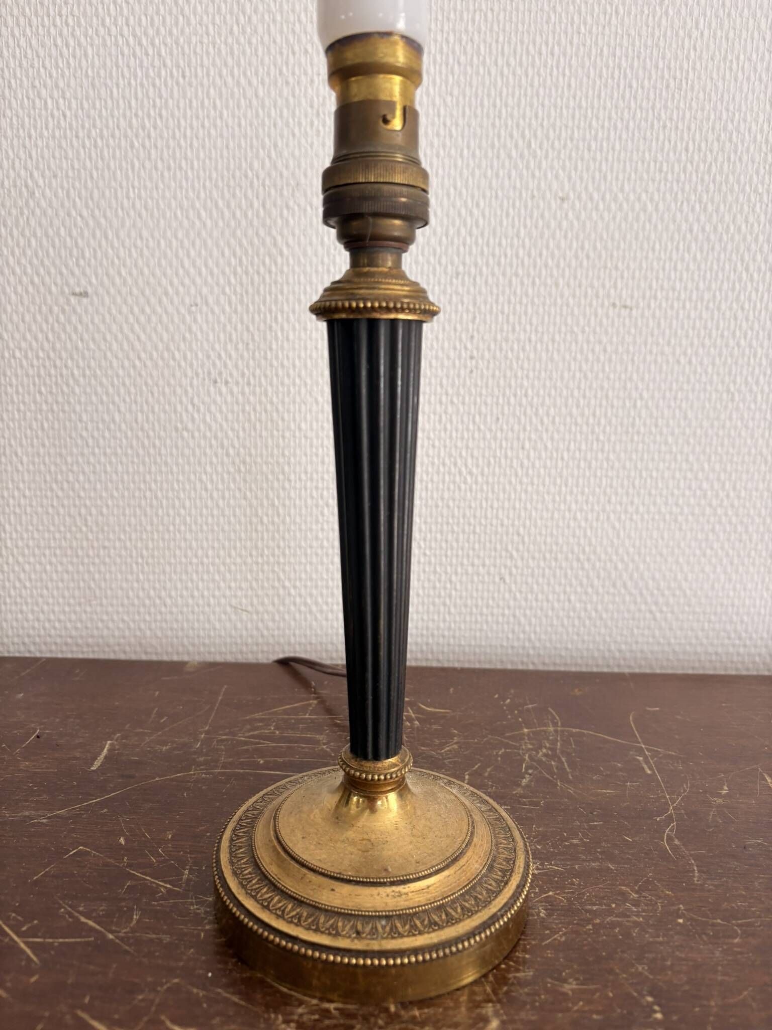 Antique Neo-Classical Column Candle Holder Brass Empire Lamp