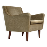 1970s, Danish armchair, original green furniture velour, teak wood legs.