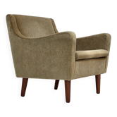 1970s, Danish armchair, original green furniture velour, teak wood legs.