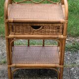 Shelf, side table, bedside table in vintage bamboo and rattan