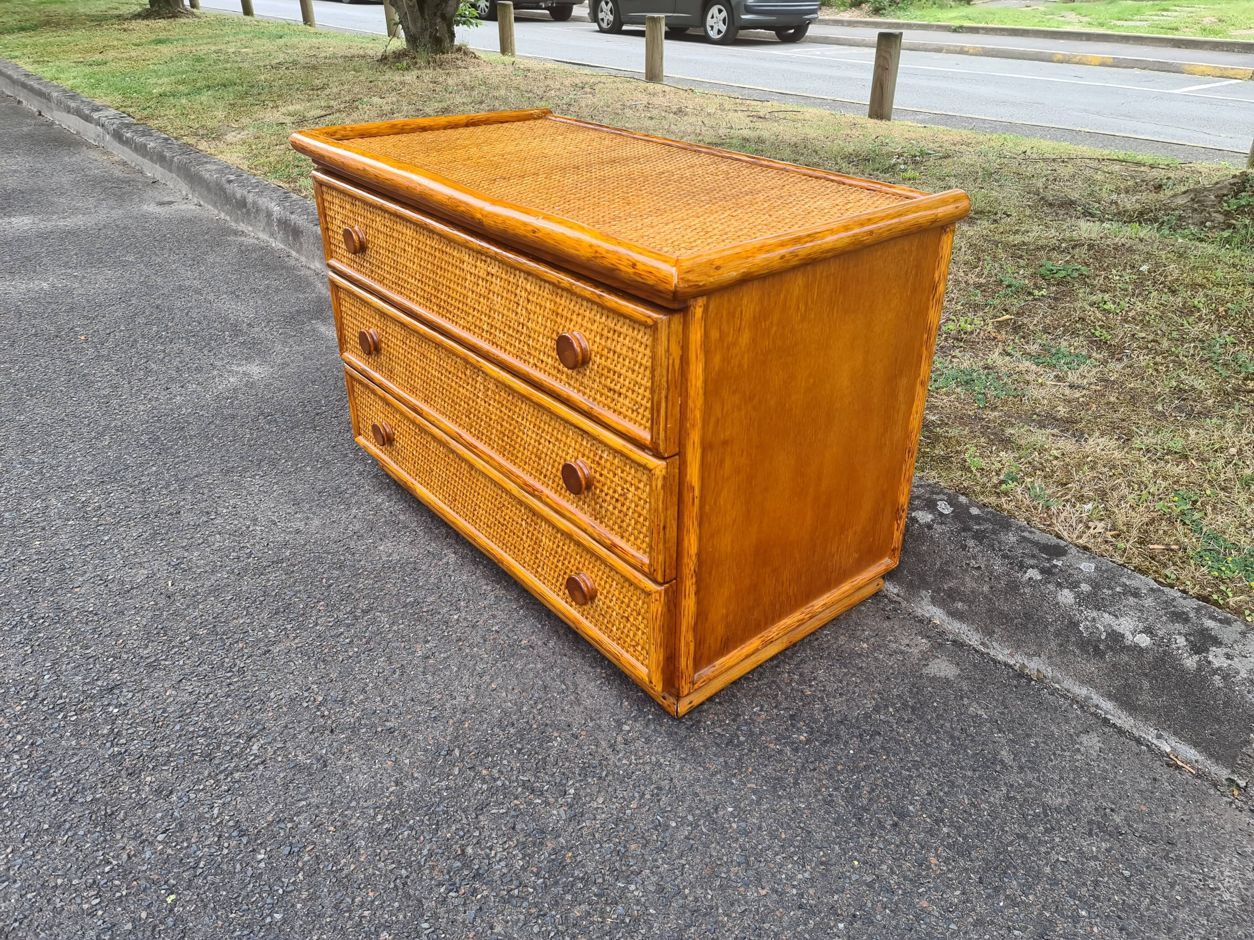 Vintage bamboo rattan chest of drawers Maugrion