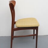 Set of 5 chairs in teak, yellow fabric
