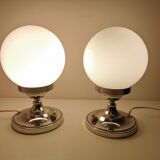 Pair of vintage chrome and opaline bedside lamps from the 1960s