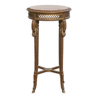 Antique French side table with a gold-coloured wooden frame and marble top