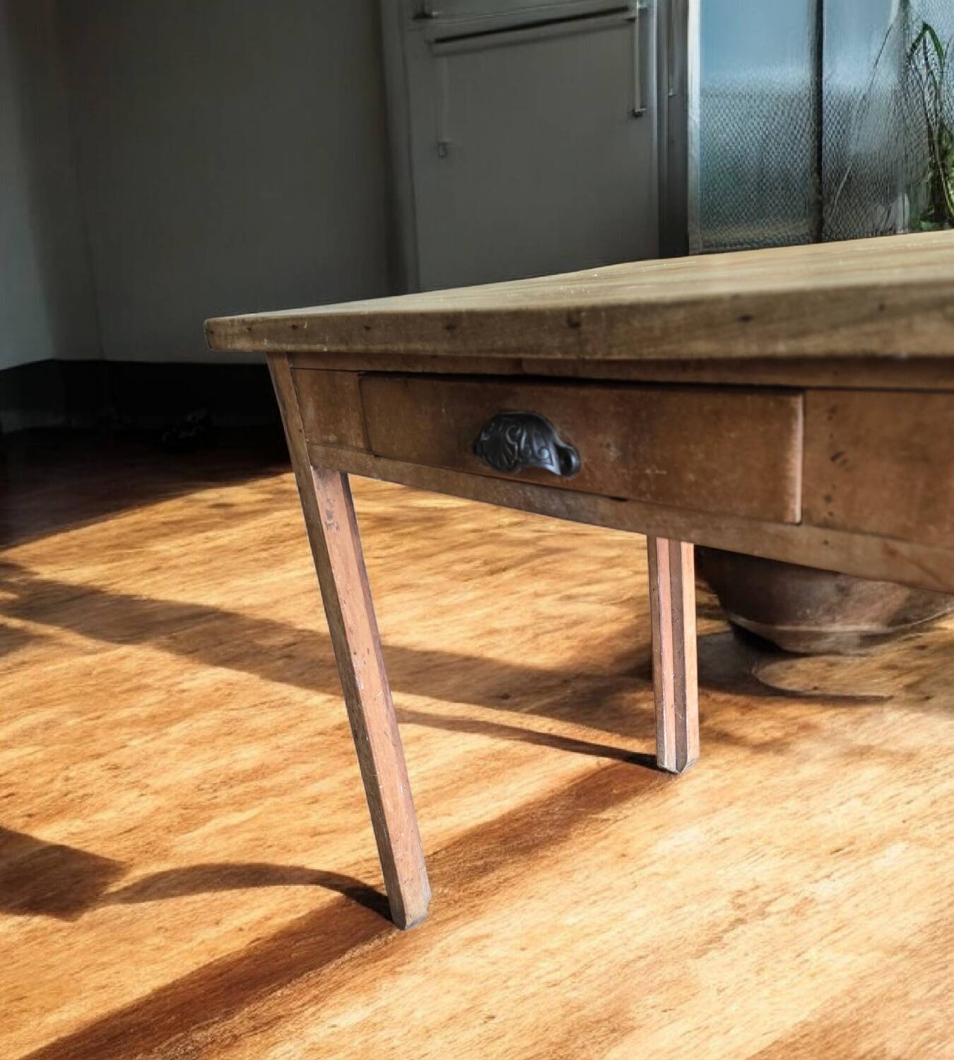 Antique wooden farmhouse table with drawer – 19th / early 20th century