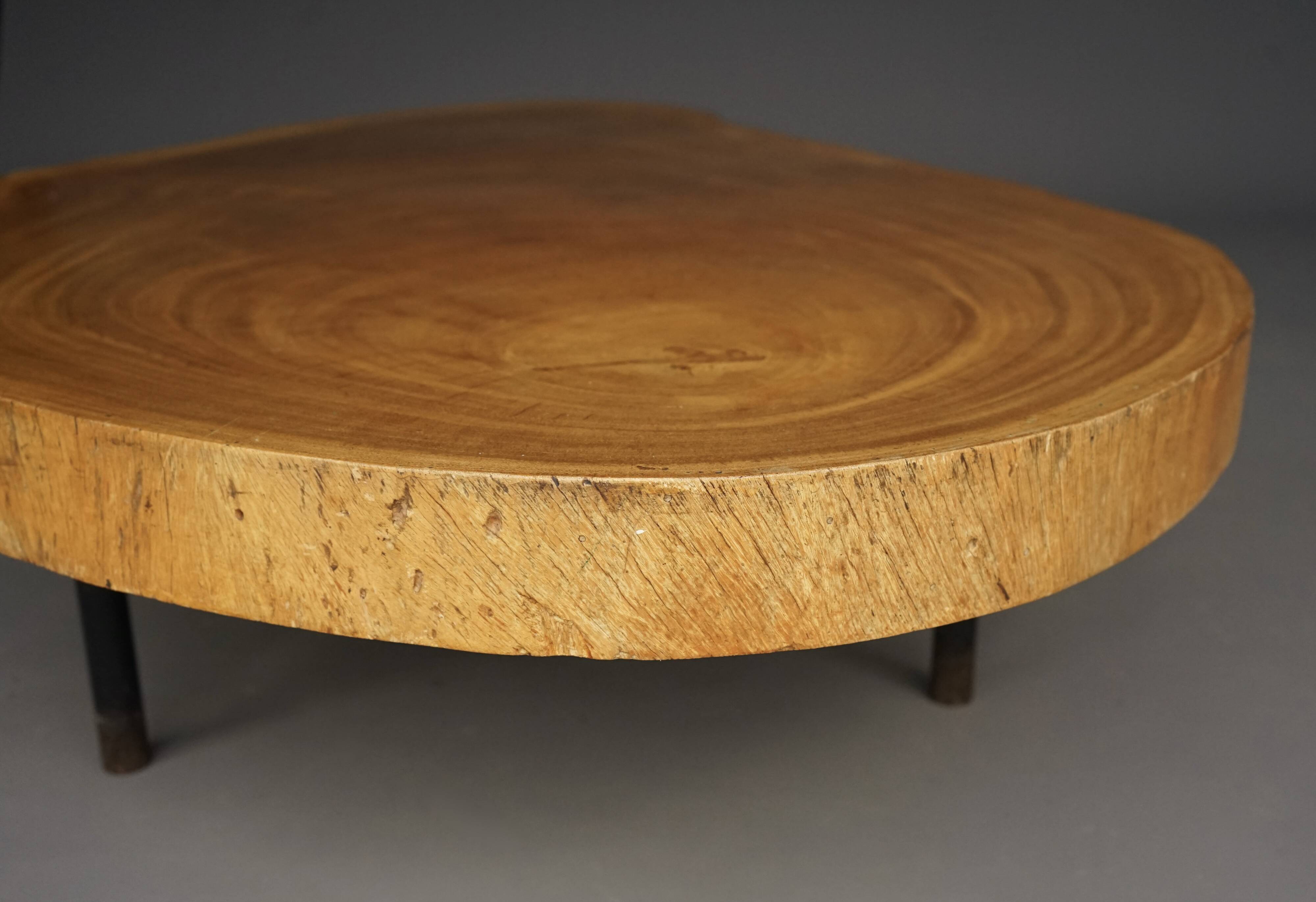 Table basse brutaliste en bois de tronc d'arbre, années 1960