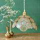 Suspension antique lampshade in beige and blue mother-of-pearl