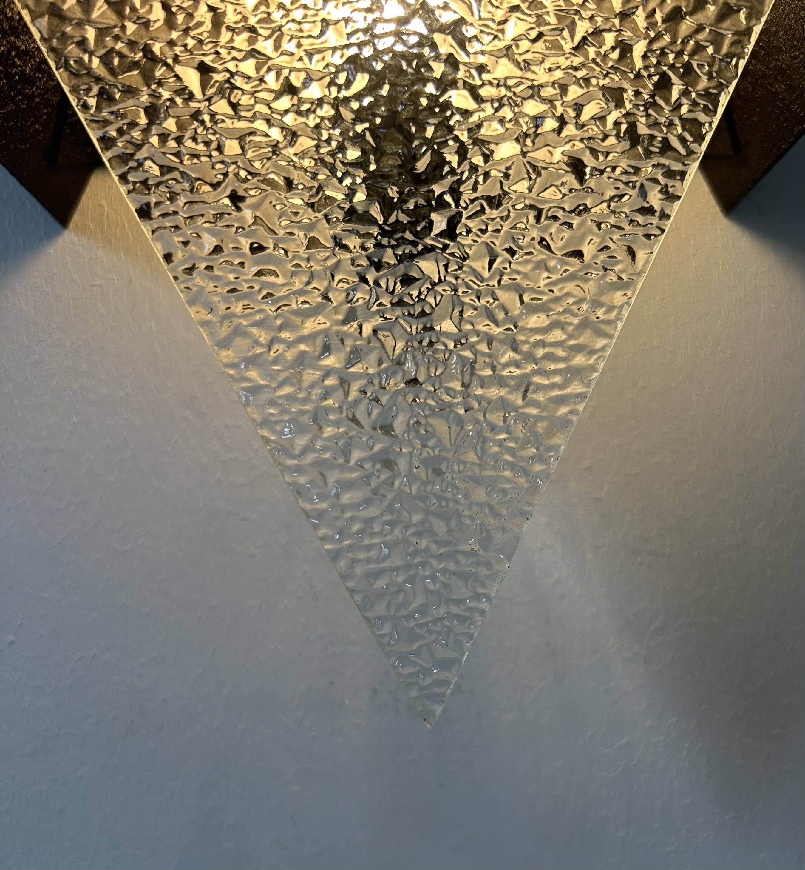 Vintage geometric wall lamp, black metal and glass, France 1950