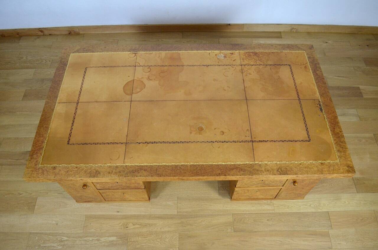 Art Deco Double-Sided Burr Walnut Desk 1950