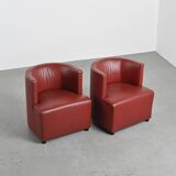 Pair of post-modern red leather armchairs by Wittmann