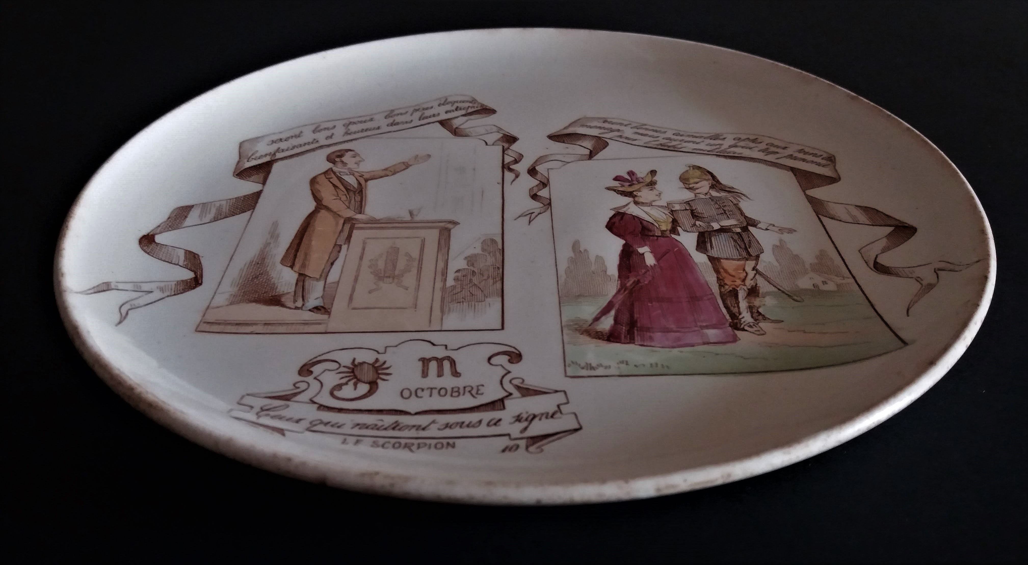 Plate themed horoscopes sign of the scorpion Creil and Montereau End 19th