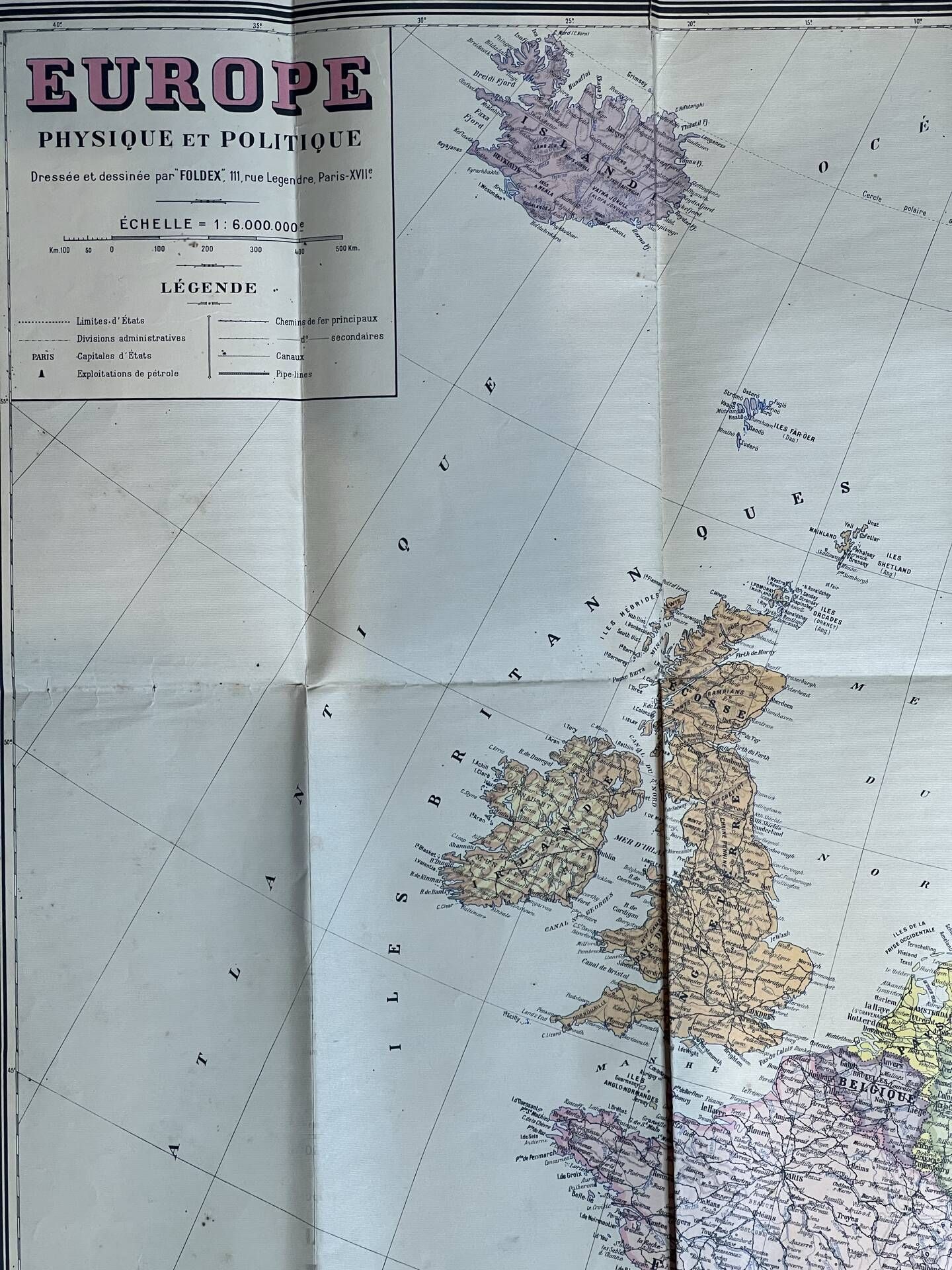 Very large map 93x73: Physical and Political Europe, printed by L