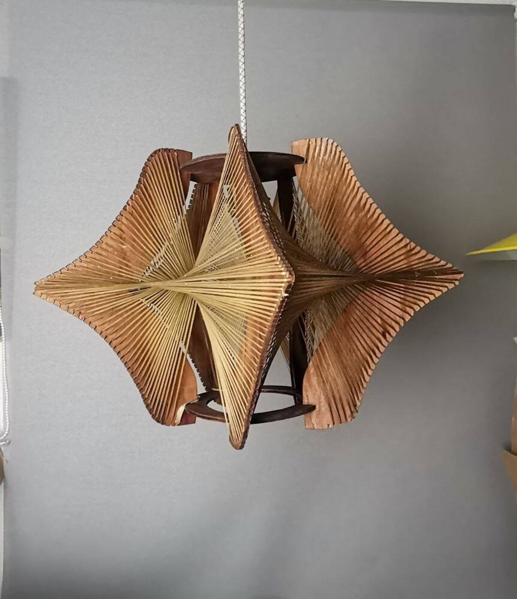 Large futuristic  wooden hanging lamp 1960s