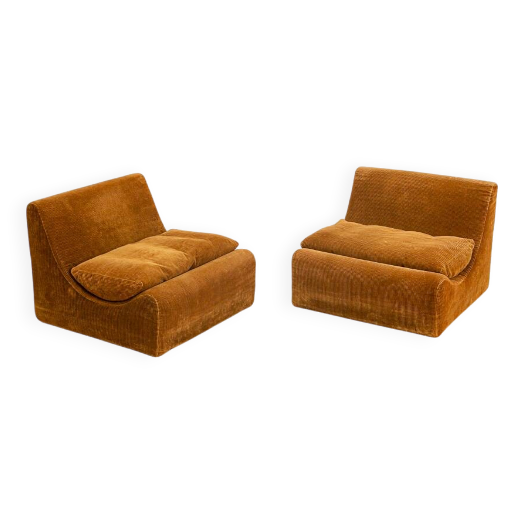 Pair of "Orbis" armchairs in brown velvet by Luigi Colani for Cor 60