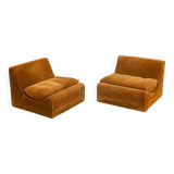 Pair of "Orbis" armchairs in brown velvet by Luigi Colani for Cor 60