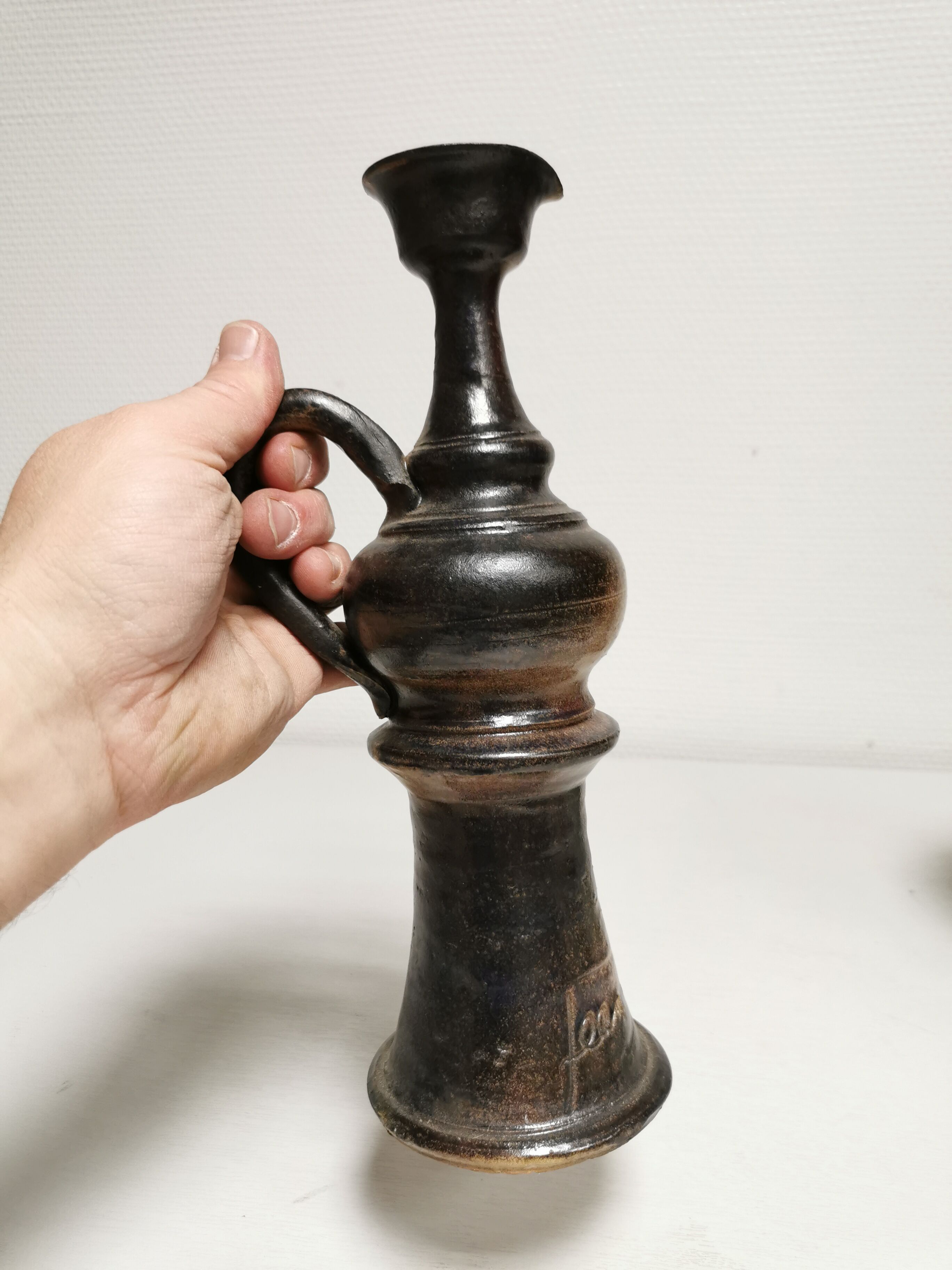 Candle holder, vintage ceramic signed Jean Marais