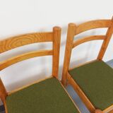 Set of 4 vintage chairs in pine and khaki green bouclette fabric from the 70s