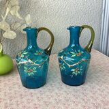 Carafes à liqueur en verre soufflé émaillé XIXè Dit Georges Sand