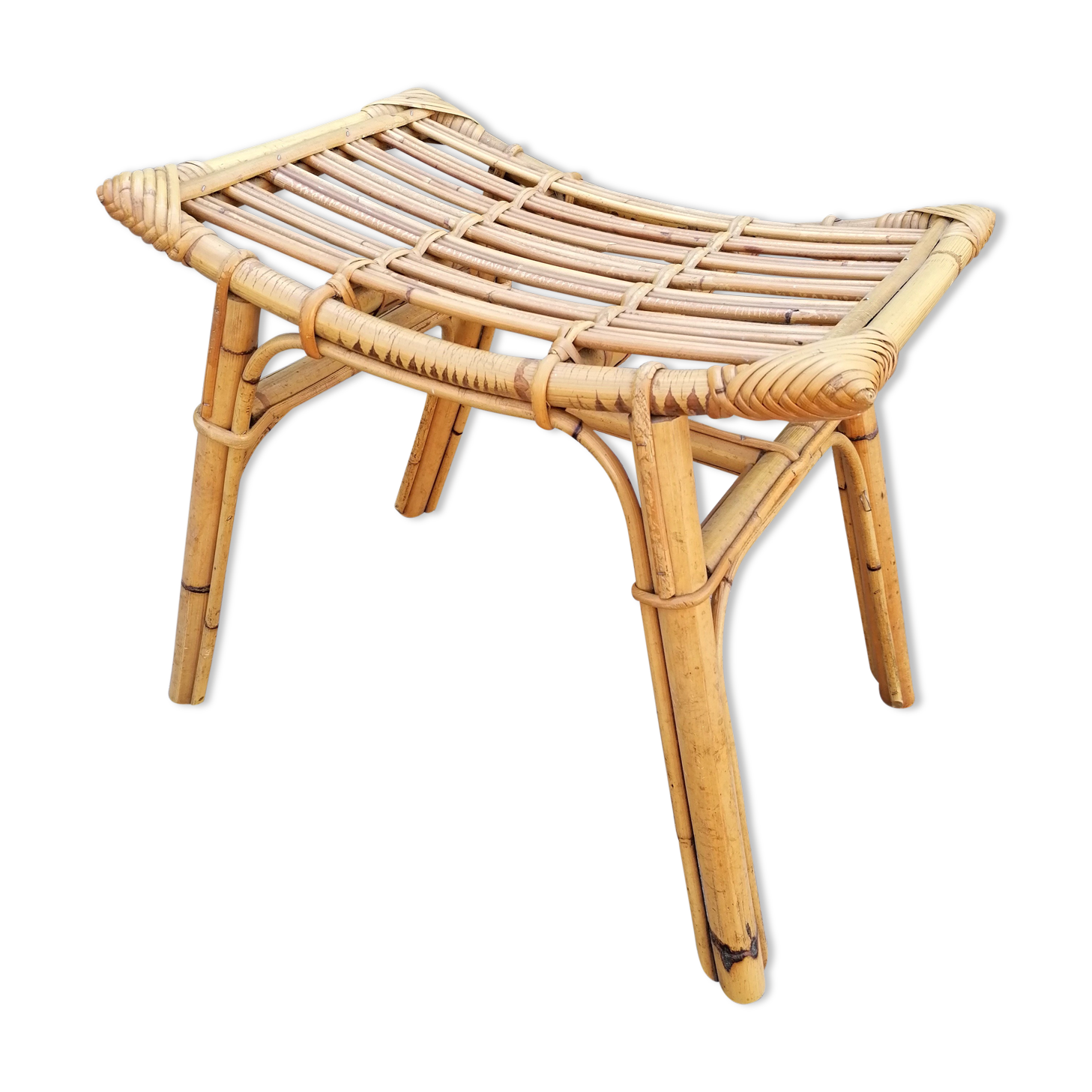 Stool bench feet compass bamboo rattan vintage