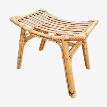 Tabouret banc pieds compas bambou rotin vintage