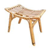 Tabouret banc pieds compas bambou rotin vintage