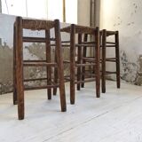 Set of 3 high straw stools