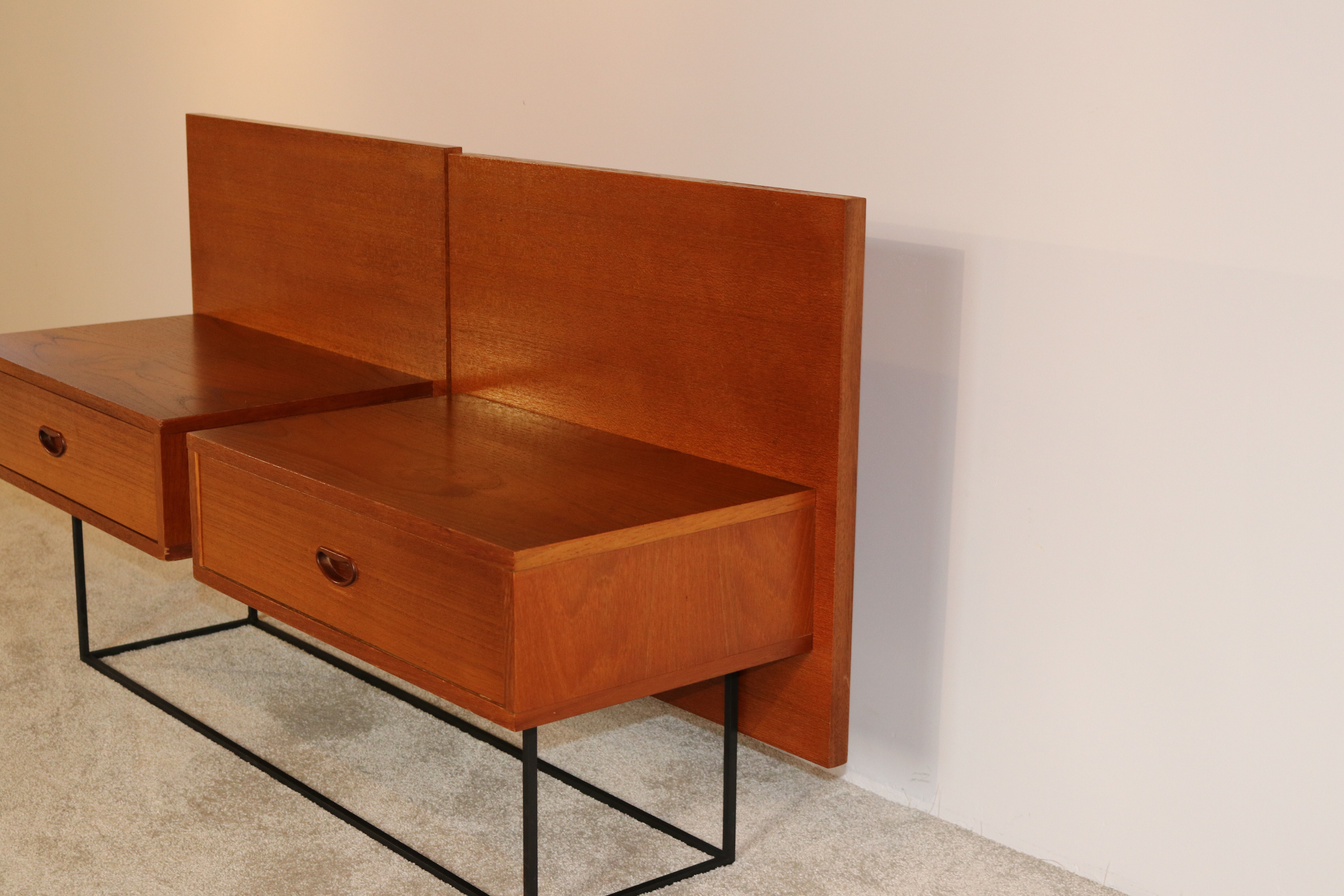 Floating bedside tables in teak veneer - Belgium - 1960's