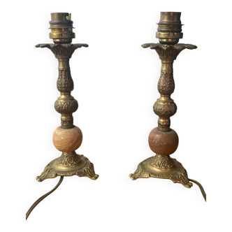 Pieds de lampe en laiton et pierre