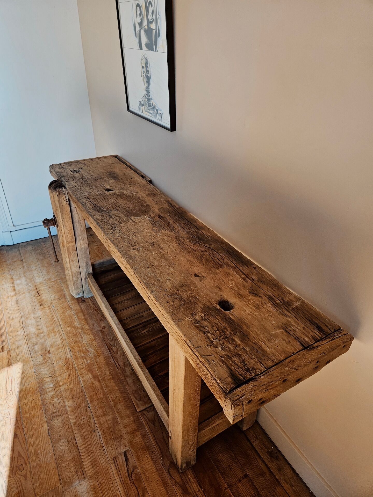 Old solid wood workbench