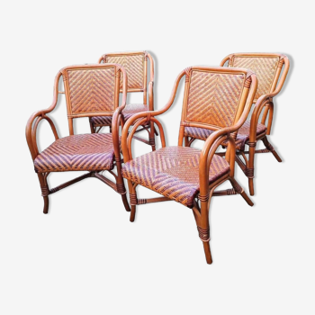 4 Boho chic 2-tone rattan armchair, vintage bistro café