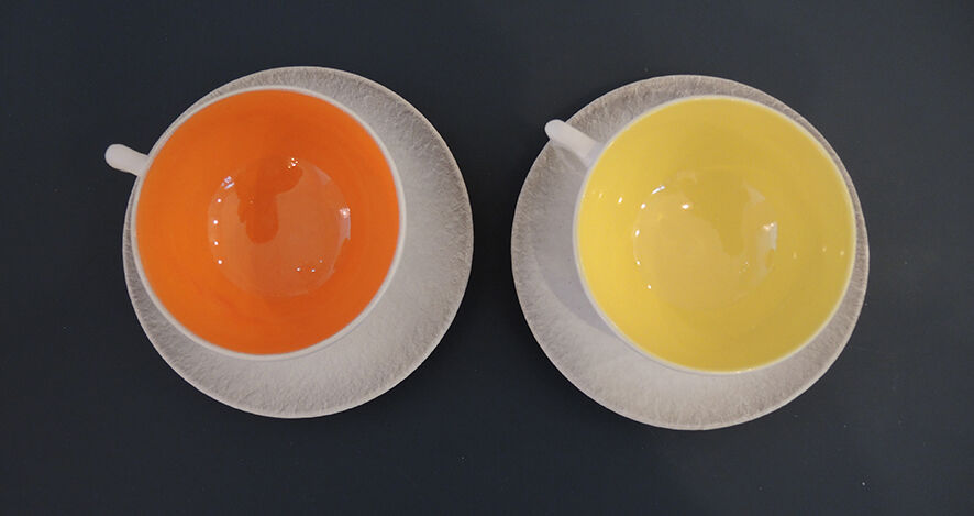 Former tea service in multicolored ceramics signed