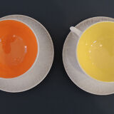 Former tea service in multicolored ceramics signed