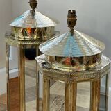 Rodolfo Dubarry signed brass plated octagonal mirror table lamps