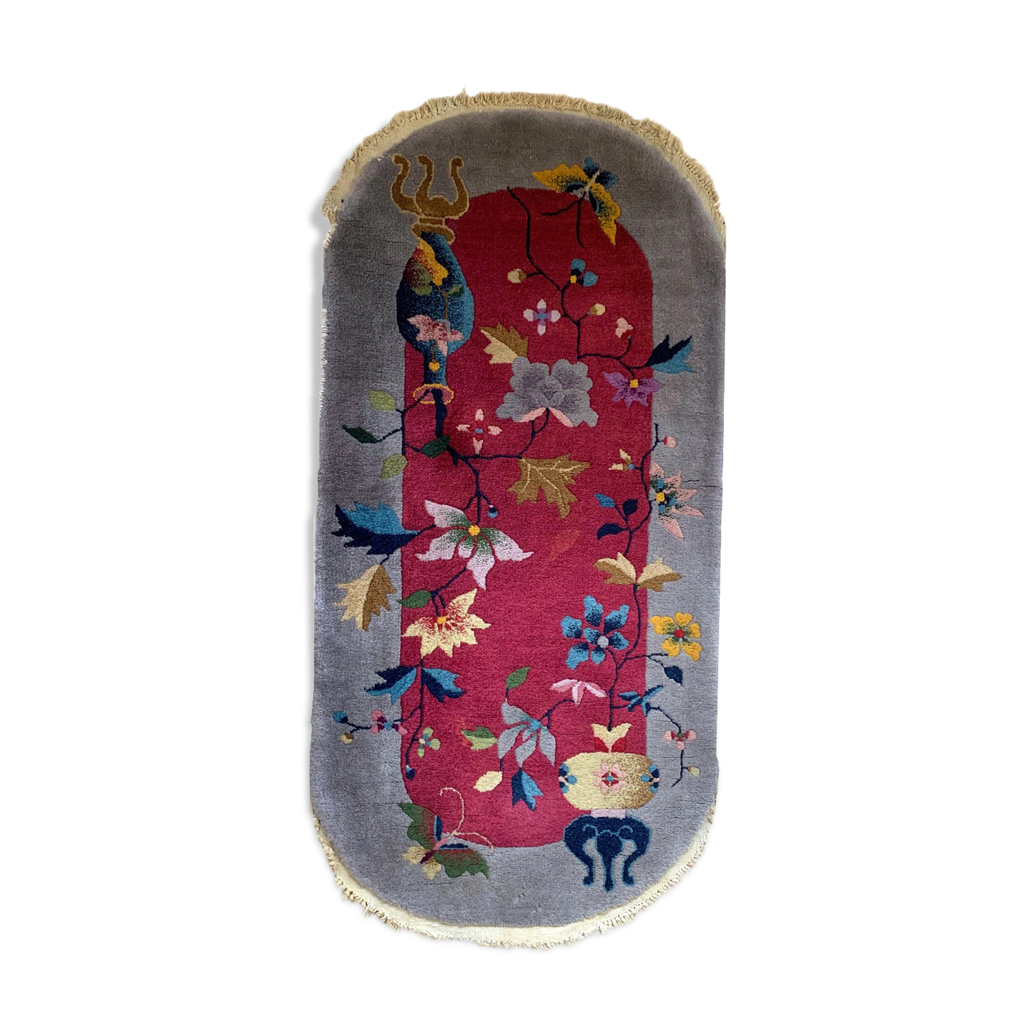 Antique Chinese carpet Art Deco handmade 64cm x 120cm 1920s, 1B876