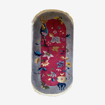 Antique Chinese carpet Art Deco handmade 64cm x 120cm 1920s, 1B876