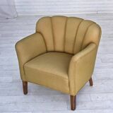 1960s, pair of Danish armchairs, green furniture wool, ash wood legs.