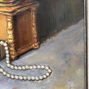 Still life with flowers and pearls signed.